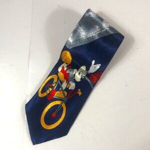 Dude Fashion Silk Men's Neck Tie Disney Mickey Mouse Bicycle Winter Snow